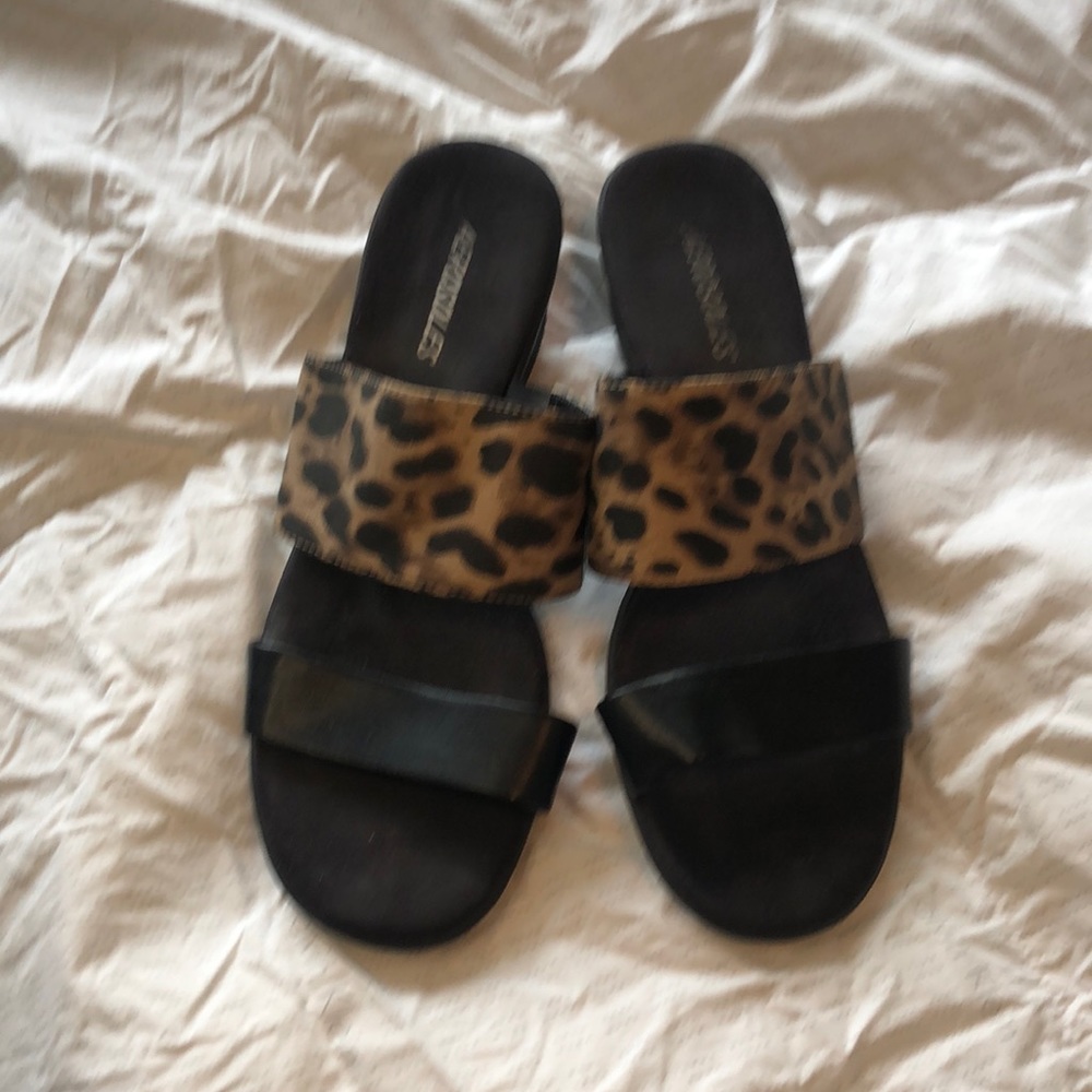 Animal print sandals.